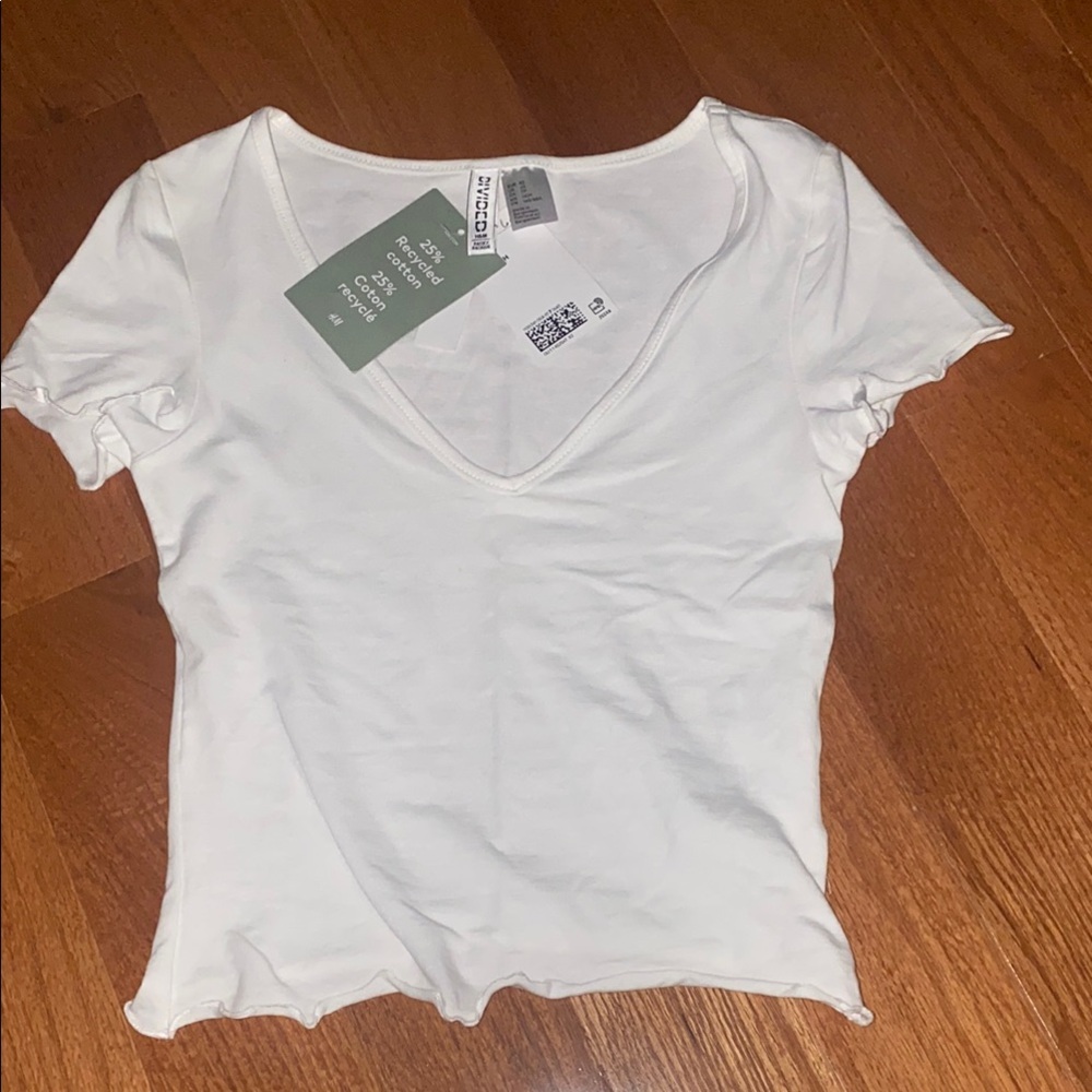 White V-Neck Women's Top